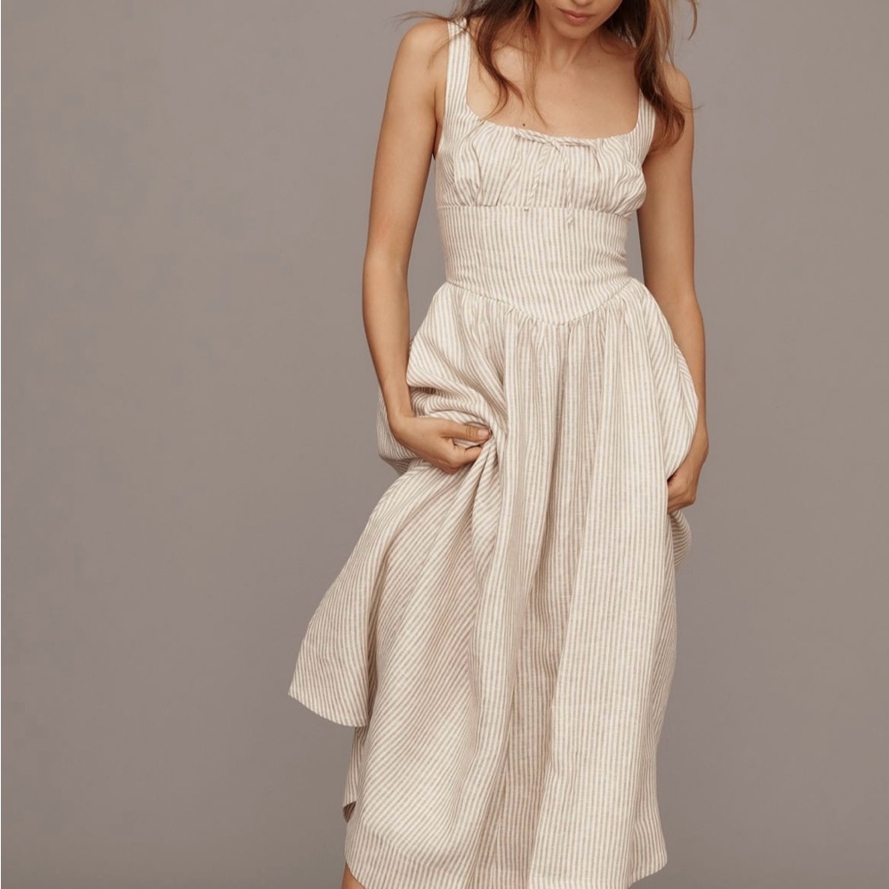 Reformation Beige Striped Midi Dress